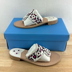 Jack Rogers Jacks Flat Sandals- Neon Pink Leopard- Size 6- NIB